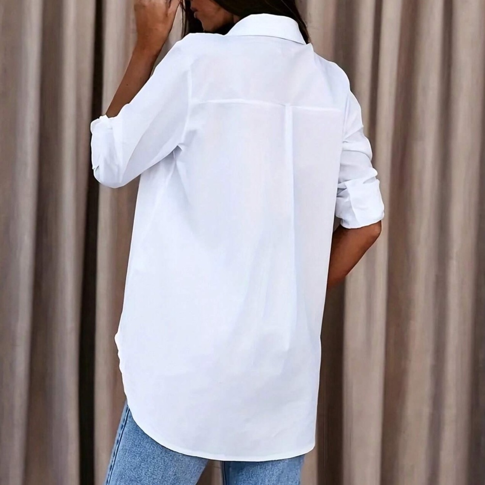 Classic button Down poplin Boyfriend Rolled Sleeve shirt - Picture 8 of 12